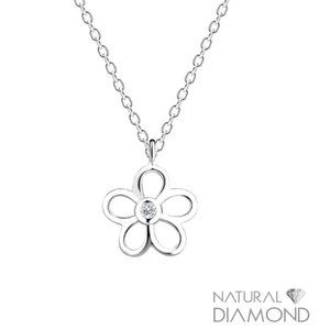 Sterling Silver Flower Necklace With Natural Diamond